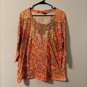 Orange floral filigree rhinestone top - Kiara - xxl